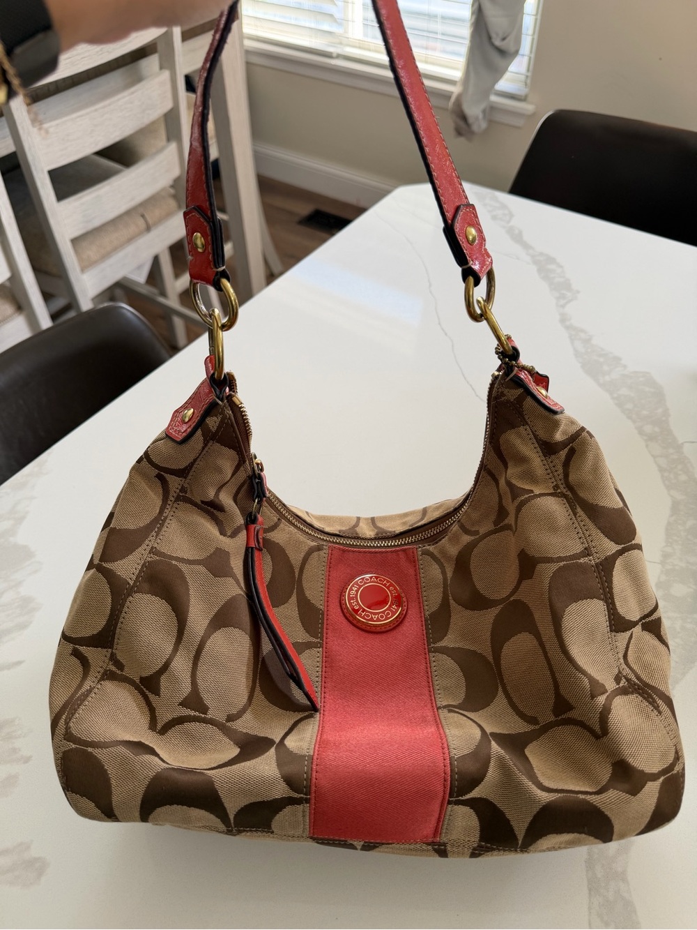 Coach Signature Stripe Hobo shoulder bag